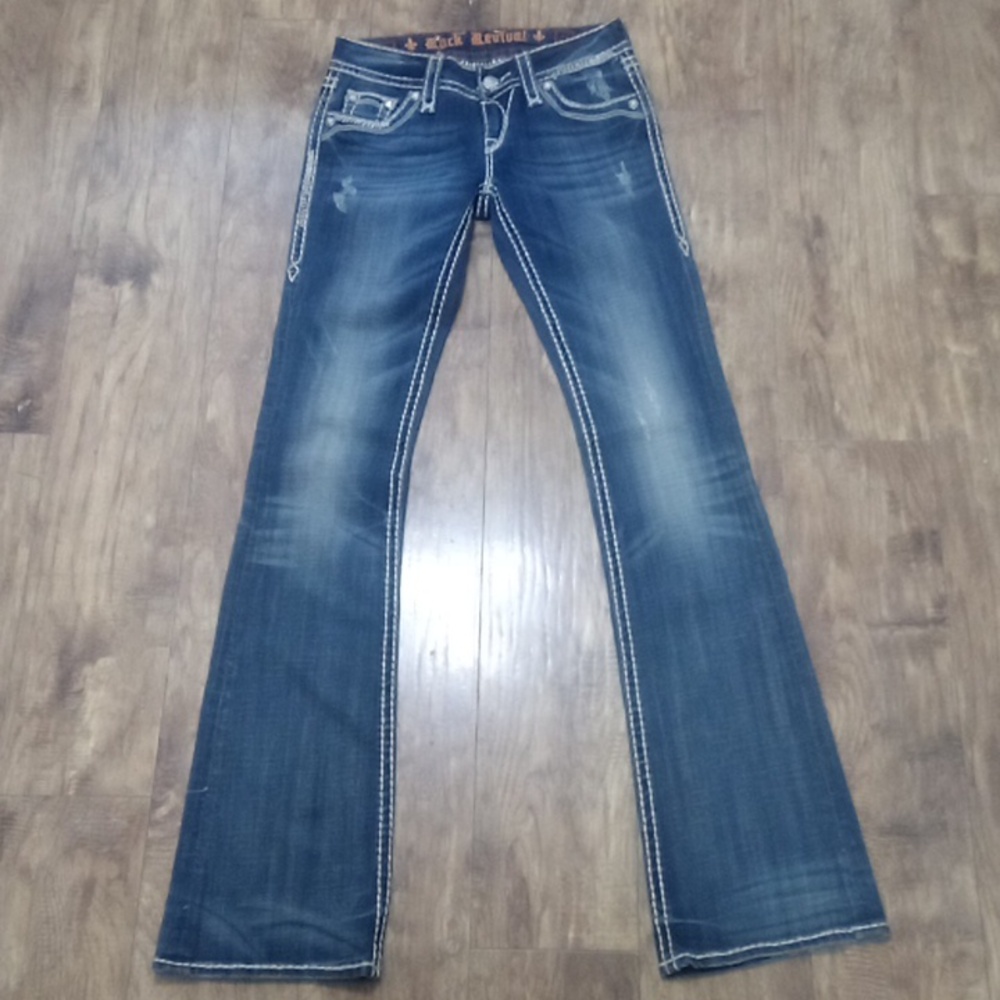 Rock Revival Women's 26 Bootcut Bianca Flap Pockets shimmer Distressed Flap NWOT